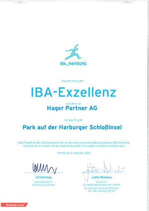 TWOWORKS Landschaftsarchitekt Umweltingenieur - Auszeichnung für „Exzellentes Bauen mit herausragender Qualität, Innovation und Nachhaltigkeit“ im Rahmen der Bauausstellung IBA Hamburg 2013.